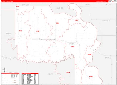 Lyman County, SD Zip Code Wall Map Red Line Style by MarketMAPS - MapSales