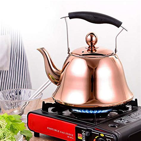 Stainless Steel Stovetop Whistling Tea Kettle 2 Liter Induction/Gas Stove Top Tea Pot Copper ...