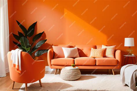 Premium AI Image | Modern orange living room interior with orange sofa ...