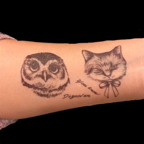 Owl and Cat Tattoo, Temporary Tattoo, Kitty and Owl, Waterproof Tattoo ...