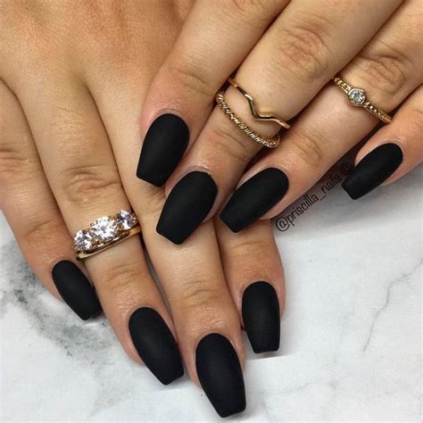 Coffin Shaped Matte Black Nails - 101-land