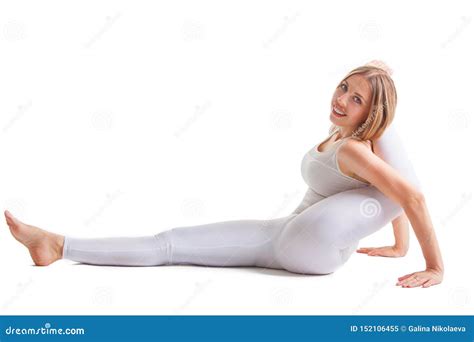 Beautiful Flexible Woman Doing Yoga Poses on White Stock Image - Image ...