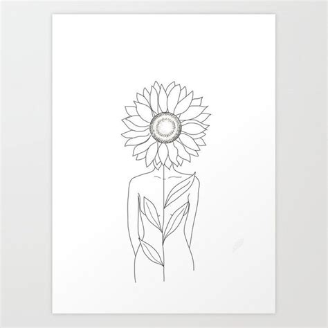 Minimalistic Line Art of Woman with Sunflower Art Print by nadja1 | Society6 | Sunflower art ...