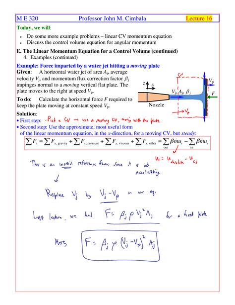 Linear Momentum Equation - Fluid Flow - Handout - Docsity