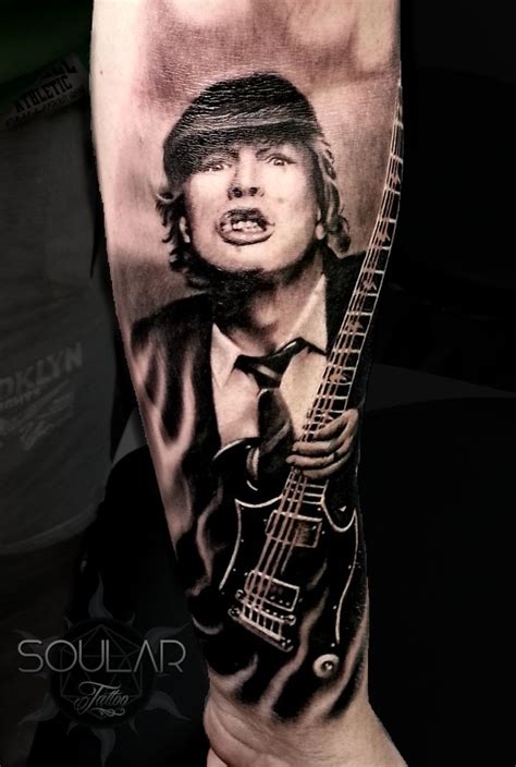 Angus Young tattoo AC/DC by Matt Parkin @ Soular Tattoo Axl Rose Tattoo, Acdc Tattoo, Rock ...