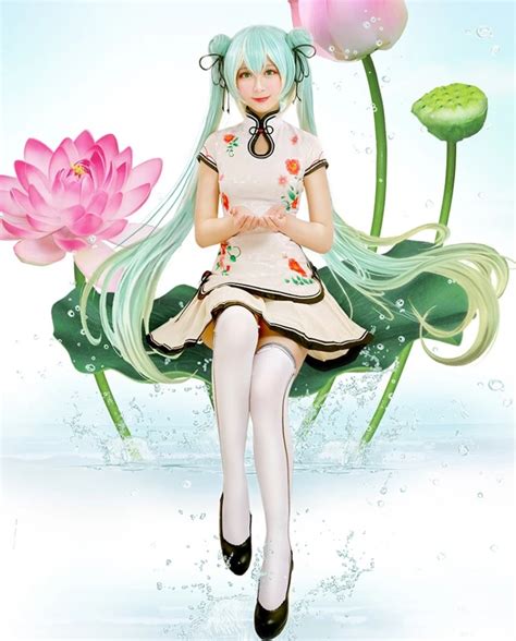 New Vocaloid Hatsune Miku Lotus Miku Cosplay Costume Chinese Style Cheongsam Carnival/Halloween ...