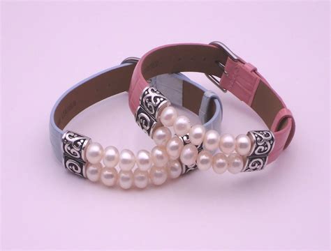 Bracelets: 925 Sterling Silver / Leather + Pearl Bracelet (956P) *PINK*