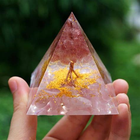Crushed Pink Crystal Tree Of Life Chakra Pyramid