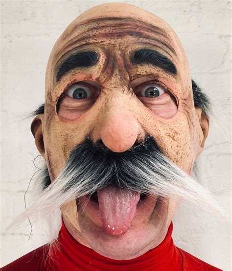 Funny Old Man Grey Moustache Latex Open Mouth Mask Costume Beard Accessory | eBay