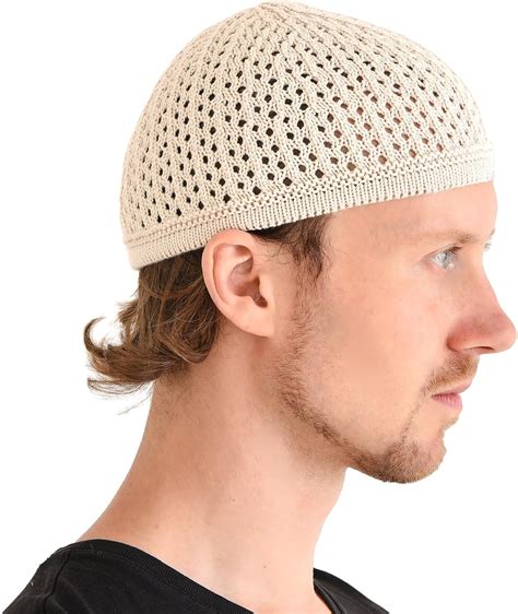 Amazon.com: CHARM Mens Cotton Knit Kufi - Summer Beanie Crochet Prayer Hat Mesh Skull Cap Beige ...