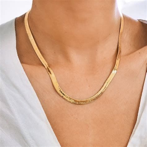 Gold Herringbone Chain Gold Chain Herringbone Necklace | Etsy