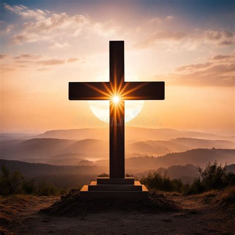 Sunrise Service Cross and Rising Sun. Concept Religious Ceremony, Easter Celebration, Spiritual ...