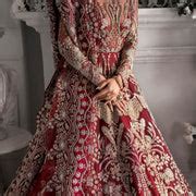 Golden Red Lehenga Gown Dress for Pakistani Bridal Wear – Nameera by Farooq