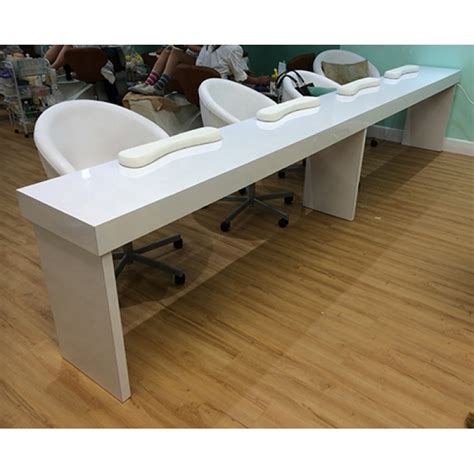White beauty salon furniture manicure table long nail bar reception ...