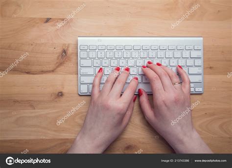 Hands Keyboard Close View Woman Working Computer Stock Photo by ©Avrora-Andrey 213743386