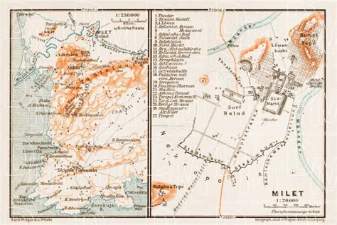 Old map of the site of ancient Milet (Miletus) and vicinity in 1914. Buy vintage map replica ...