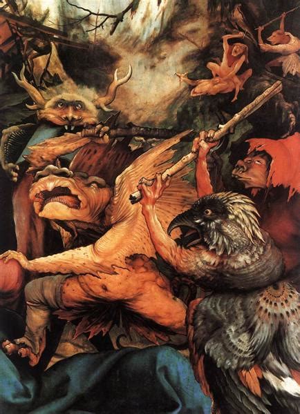 Demons Armed with Sticks (detail from the Isenheim Altarpiece), c.1512 ...