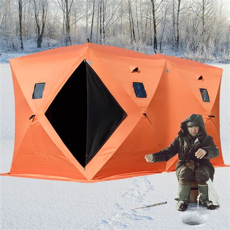 VEVOR 8 Person Ice Fishing Shelter, Pop-Up Portable Insulated Ice Fishing Tent, Waterproof ...