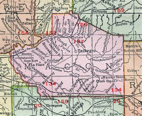 Macon County, Alabama, Map, 1911, Tuskegee, Notasulga, Milstead, Franklin