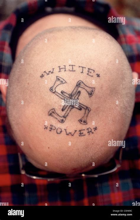 Washington's Crossing, PA A skinhead displays his "white power" tattoo at the USA Nationalist's ...