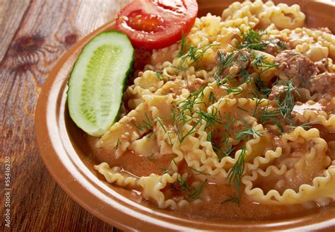 pasta mafalde with beef Stock Photo | Adobe Stock