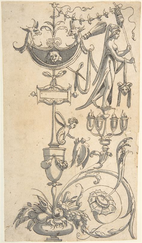 Anonymous, Italian, 16th century | Candelabra Grotesque with a Winged Female Term on a Pedestal ...