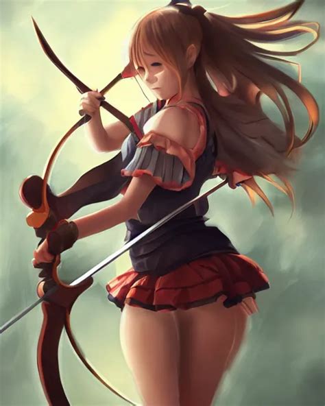 anime girl with a bow and arrow, artstation trending, | Stable Diffusion