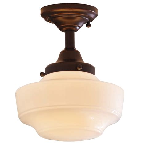 Allen + roth 8.62-in W Dark Oil-Rubbed Bronze Opalescent Glass Semi-Flush Mount Light at Lowes.com