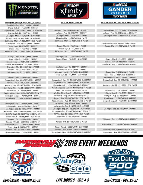 Updated printable schedule, as promised : r/NASCAR