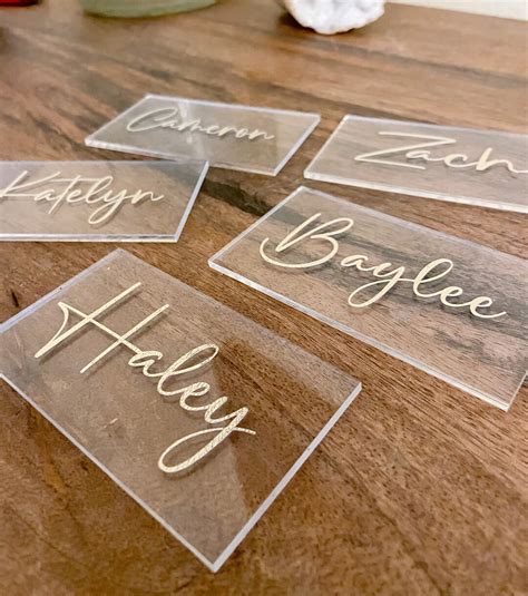 Acrylic Name Tags Wedding Place Cards Gold Foil Leaf Party Name Tags - Etsy