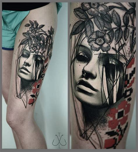 Portrait & Flowers | Best tattoo design ideas