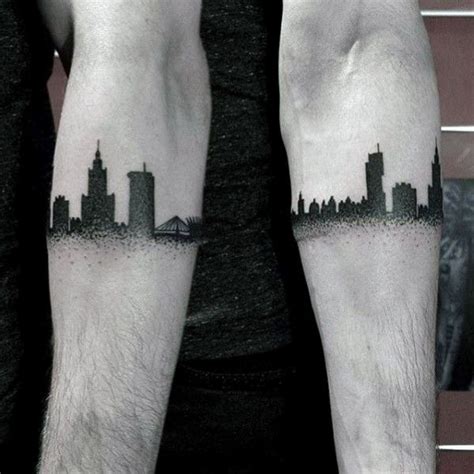 70 City Skyline Tattoo Designs For Men - Downtown Ink Ideas | Arm band tattoo, Armband tattoo ...