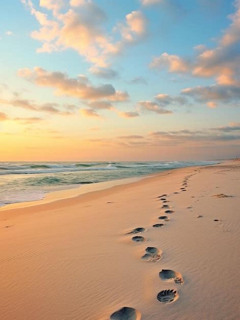 Premium Photo | Footprints in the sand at sunset on a beach with a ...