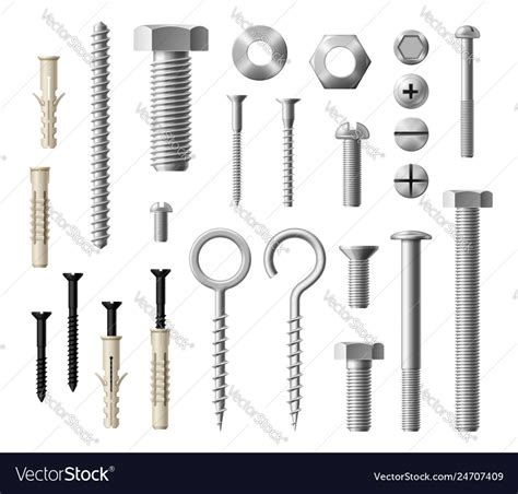 Construction metal fasteners screws and bolts Vector Image