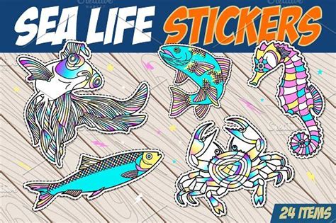 Sea life stickers | Sea life, Cartoon styles, Vector illustration