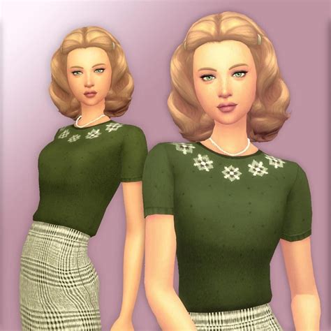 Cute Sims 4 Outfit with Green Top and Plaid Skirt