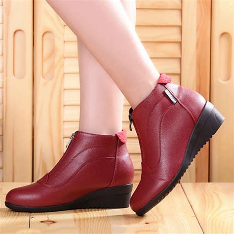 Women Boots 2018 Winter Shoes Woman Soft Leather Ankle Botas Mujer Casual Autumn Wedges Heels ...