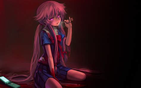 Wallpaper : anime girls, blood, Mirai Nikki, Gasai Yuno, yandere, darkness, screenshot ...