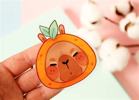 Cute Capybara With a Orange Hat Sticker Matte Vinyl and - Etsy