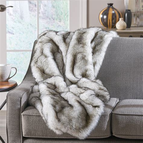 GDF Studio Laraine White and Grey Streak Faux Fur Throw Blanket - Walmart.com