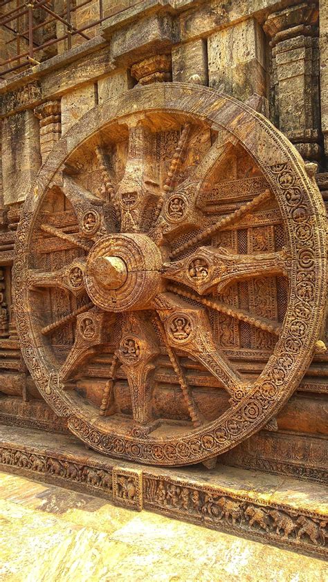 A wheel of God sun's chariot at the Great Konark Sun temple ...