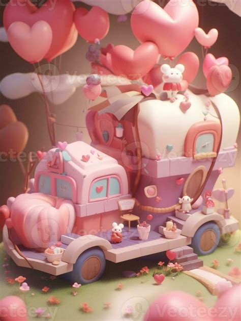 there is a cake with a pink train and a pink car. generative ai ...