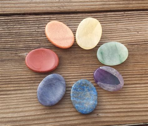 7 CHAKRA Worry Stone SET Natural Stone Hand Carved Gemstone Worry Stone Set