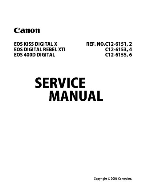 CANON EOS 400D EOS KISS DIGITAL X REBEL XTI SM Service Manual download ...