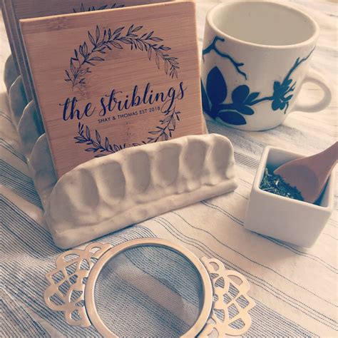 Custom Wood Coasters, Personalized Wooden Coaster Set W/ Engraved Wreath and Optional Cork for ...