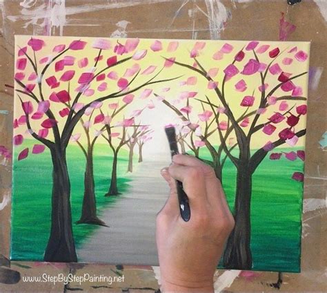 How To Paint A Spring Tree Path | Painting, Canvas painting diy, Easy ...