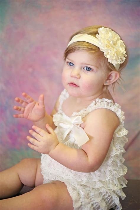 Girls Solid Ivory Baby Romper, Ivory Petti Lace Romper | Baby hair bows ...