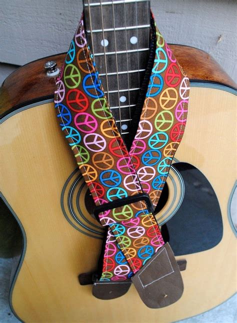 Adjustable Acoustic Guitar Strap Rainbow Peace Sign