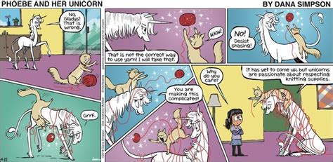 Phoebe and Her Unicorn by Dana Simpson for April 22, 2018 | Knitting supplies, Cartoon, Comic strips