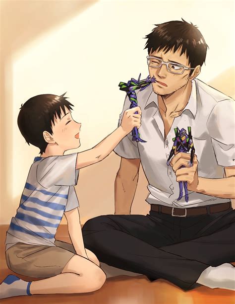 Shinji y Gendo son una tierna familia en este fanart de Evangelion - Senpai